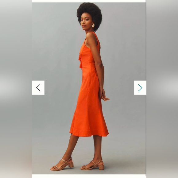 Anthropologie Tie Front Midi Dress - Picture 3 of 9